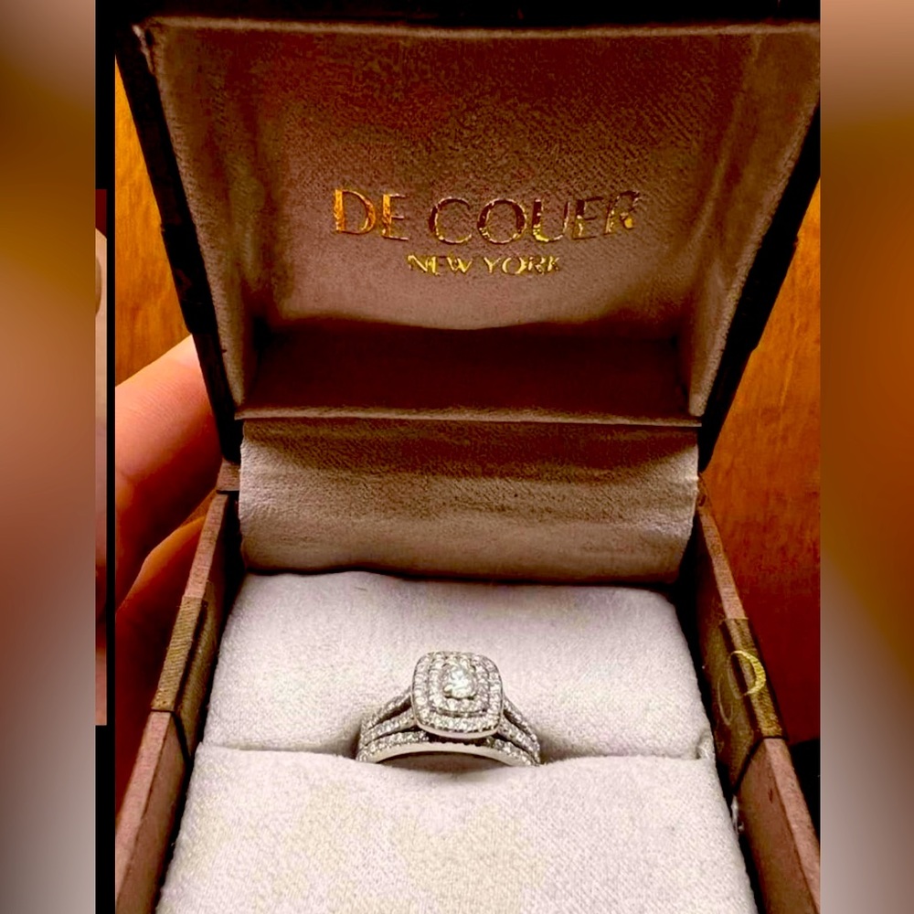 10K White Gold & 3/4ct Diamond Double Halo Engagement Ring & Wedding Band Set